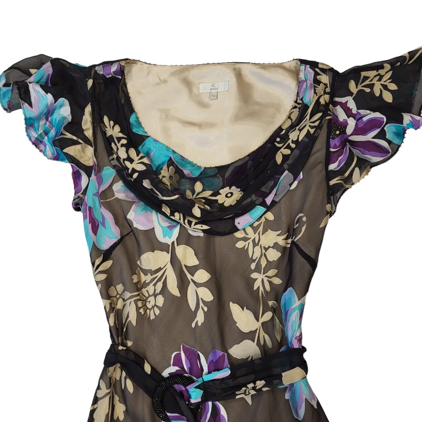 CC Petite Vintage 80s Black Pink Fit & Flare  Sleeve Dress Uk Women's Size 10