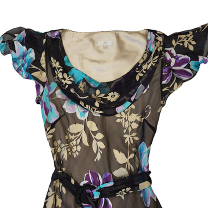 CC Petite Vintage 80s Black Pink Fit & Flare  Sleeve Dress Uk Women's Size 10