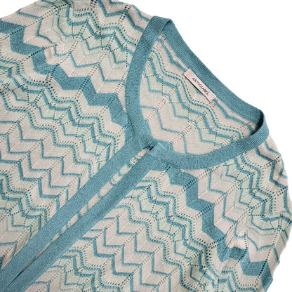 Artigiano Vintage 90's Blue Zig Zag 3/4 Sleeve Cardigan Womens UK M