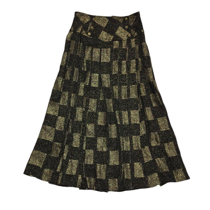 Wallis Vintage 80's Pleated Grey & Black Check Skirt Uk Women's Size 12