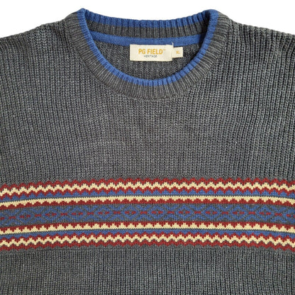 PG Field Grey Striped Round Neck Vintage 90's Jumper Men's UK XL