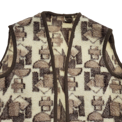 Runo Vintage 90's Beige & Brown Retro Wool Gilet Womens UK Size 20