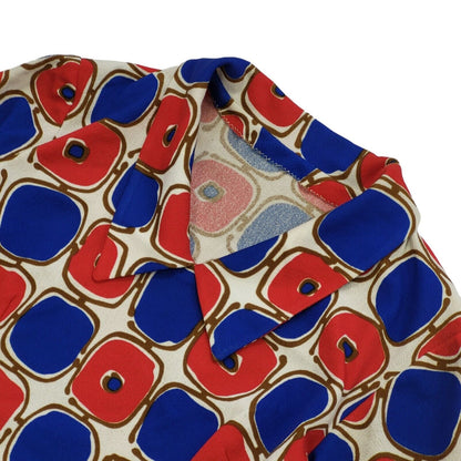 70s Vintage Red & Blue Geometric Long Sleeve Shift Dress Women's Size 14