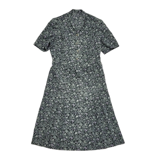 Vintage 80s Blue Floral Short Sleeve Daywear Dress Uk Women's Size 14