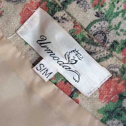 Urmoda 80s Floral Open Front Beige Short Sleeve Jacket Uk Women's Size Small