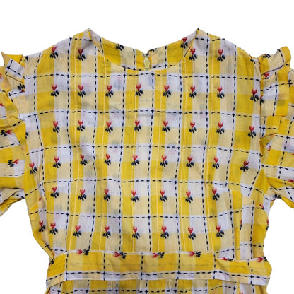 70s Vintage Yellow White Check Fit & Flare Daywear Dress Women's Size 2-4