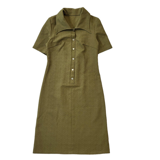 70s Vintage Green Collared Short Sleeve Daywear Dress Women's Size 10/12 Eu 40