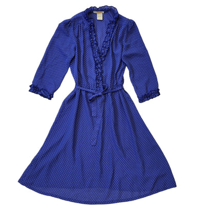 70s Vintage Berkertex Blue & White Polka Dot Daywear Dress Women's Size 12 Eu 40