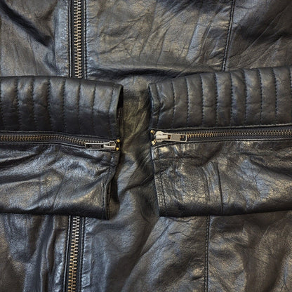 Barneys Black Leather Biker Style Jacket Uk Women's Size Medium