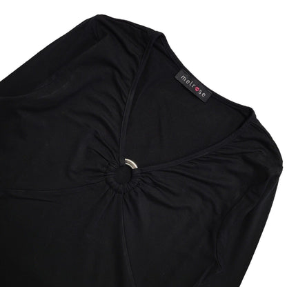 Melrose Vintage Y2K Black Metal Ring Detail Flared Sleeve Top Womens UK Size 10?