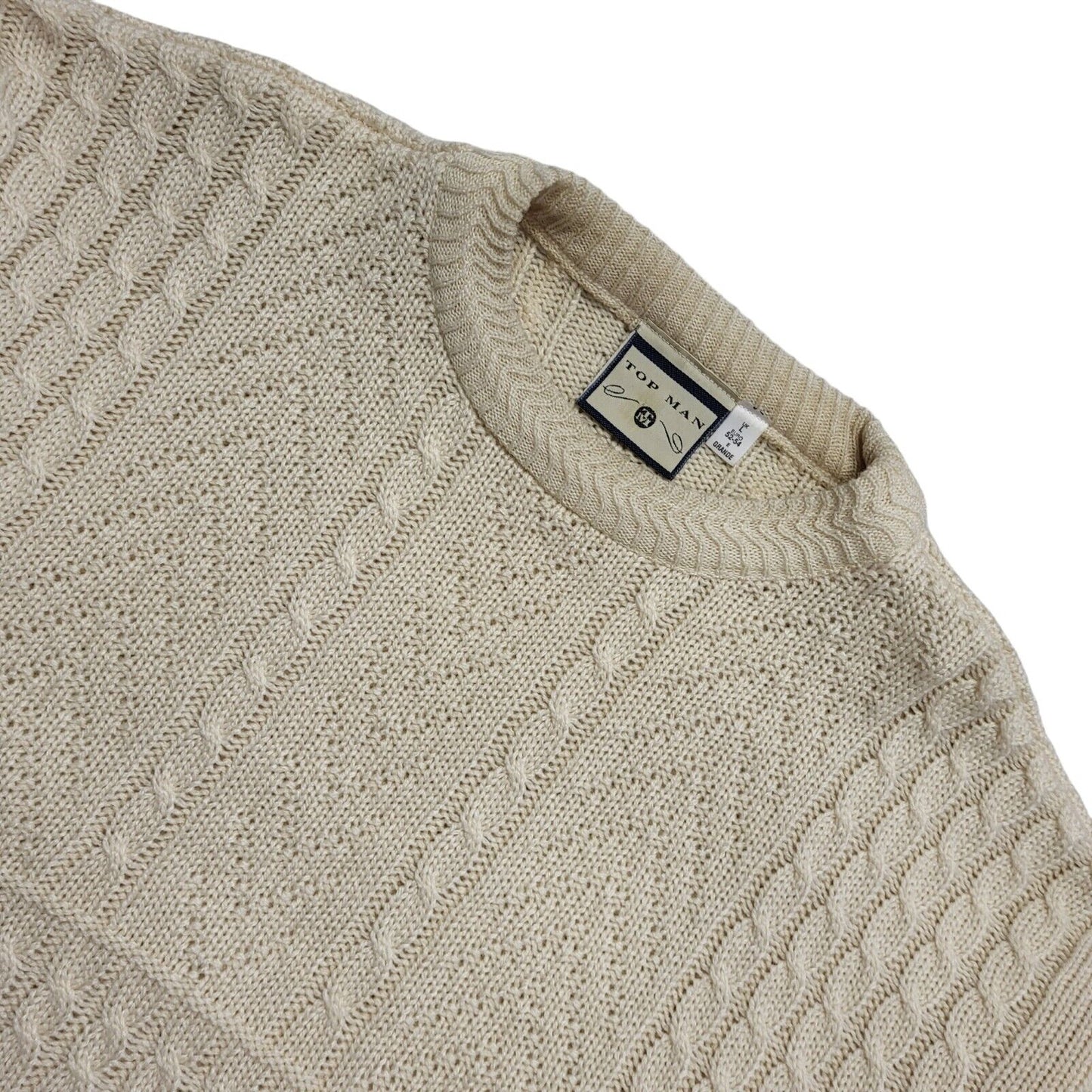 Topman Vintage 80's Beige Cable-Knit Jumper Uk Men's Size Large