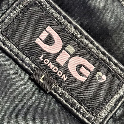 Dig Vintage 90's Long Black Leather Button Up Jacket Women's UK Size L