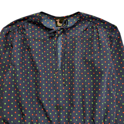 70s Vintage Vanidas Navy Polka Dot Daywear Dress Women's 10