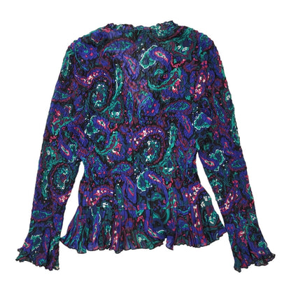 East Y2K Purple, Green & Blue Retro Abstract Tie Front Blouse Women's Size 14