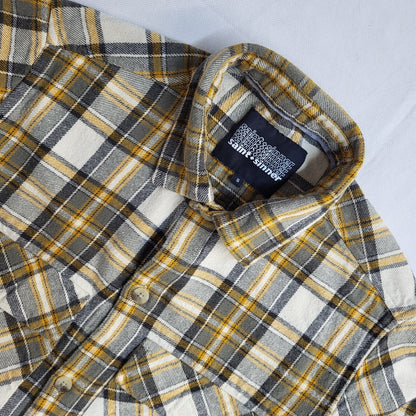 Saint & sinner Vintage Yellow & Green Checked Long Sleeve Shirt UK Men's Size  S