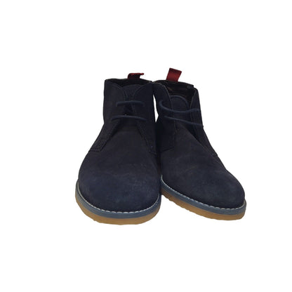 M&S Navy Blue Suede Leather Lace-Up Lined Boots Uk Kid's Size 4