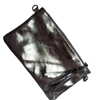 Borse In Pelle Leather Silver Leather Shoulder Hand Bag Uk Women's Size 6" x 9"