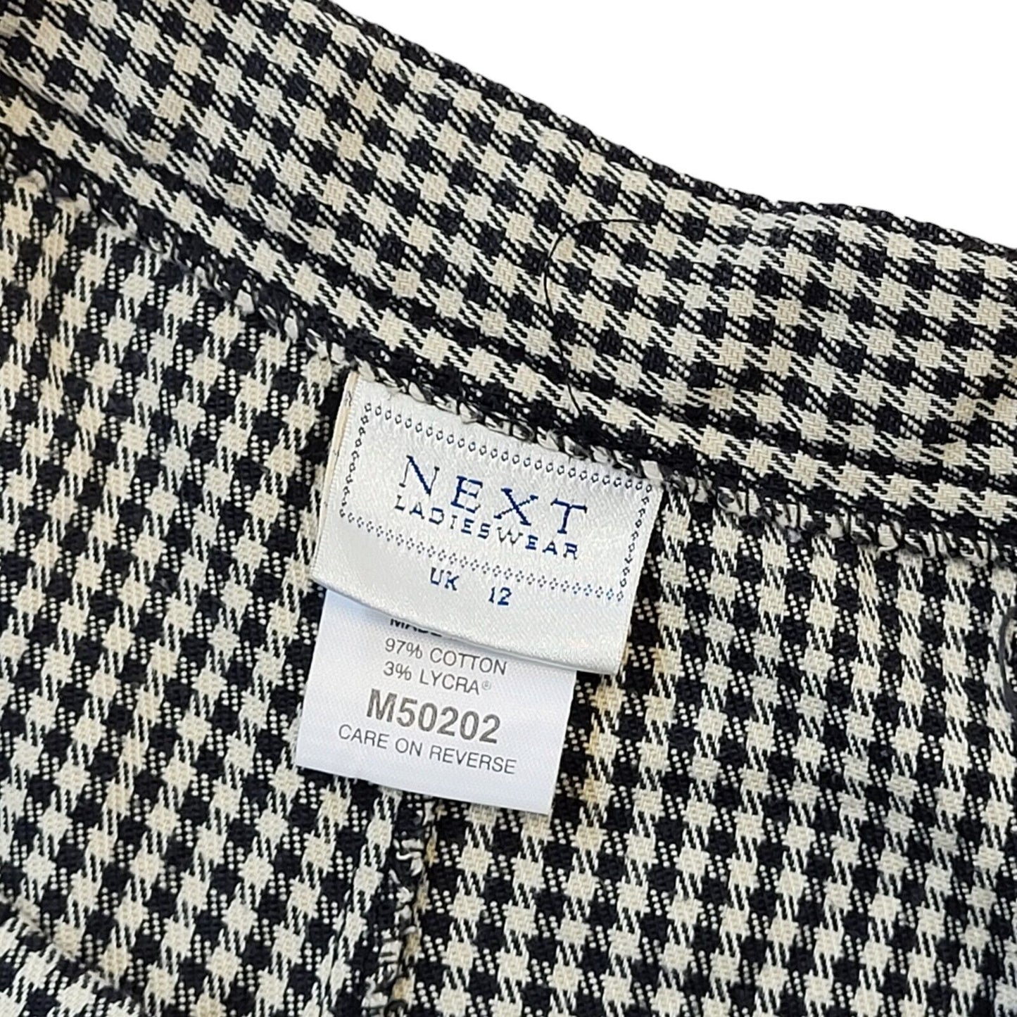 Next 90s Black & White Gingham Tapered Trousers Womens UK12 W26 L27