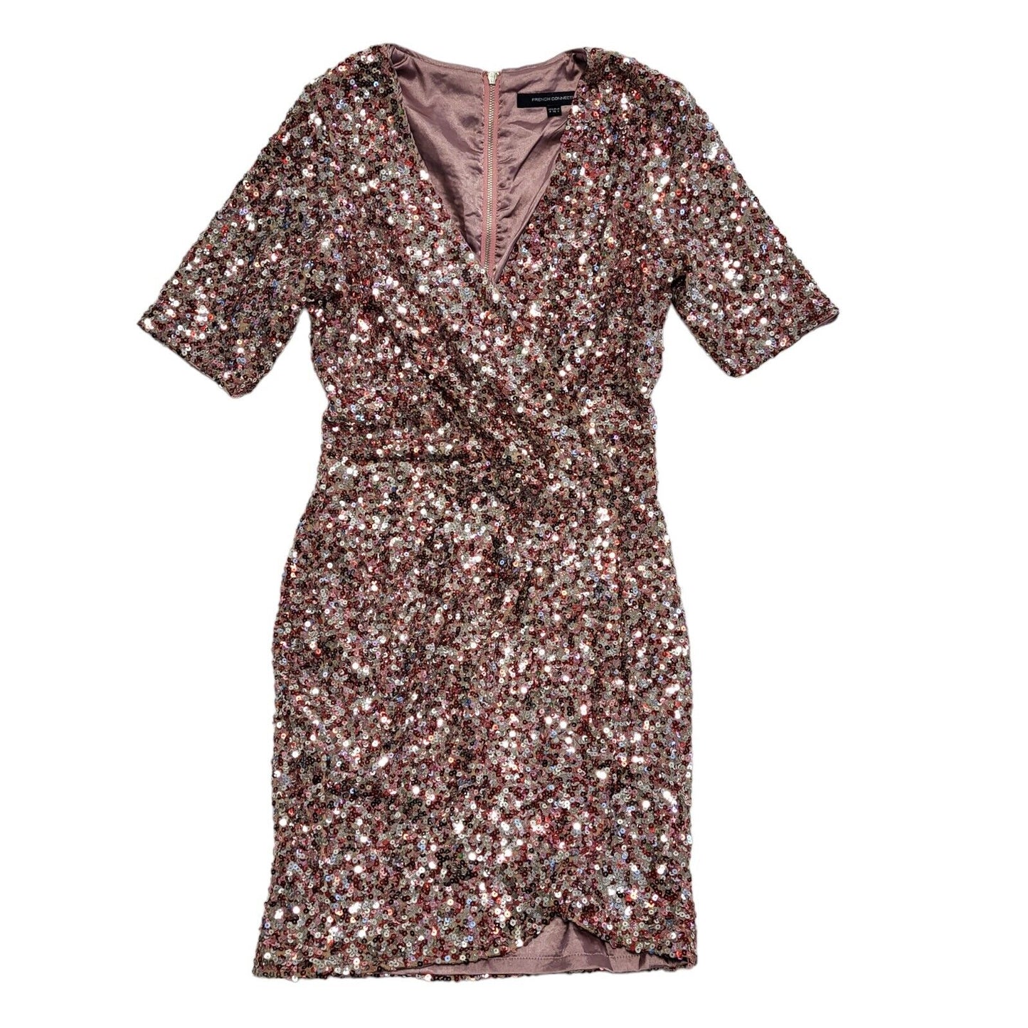 French Connection Y2K Pink Sequin Evening Dress Womens Uk Size 8