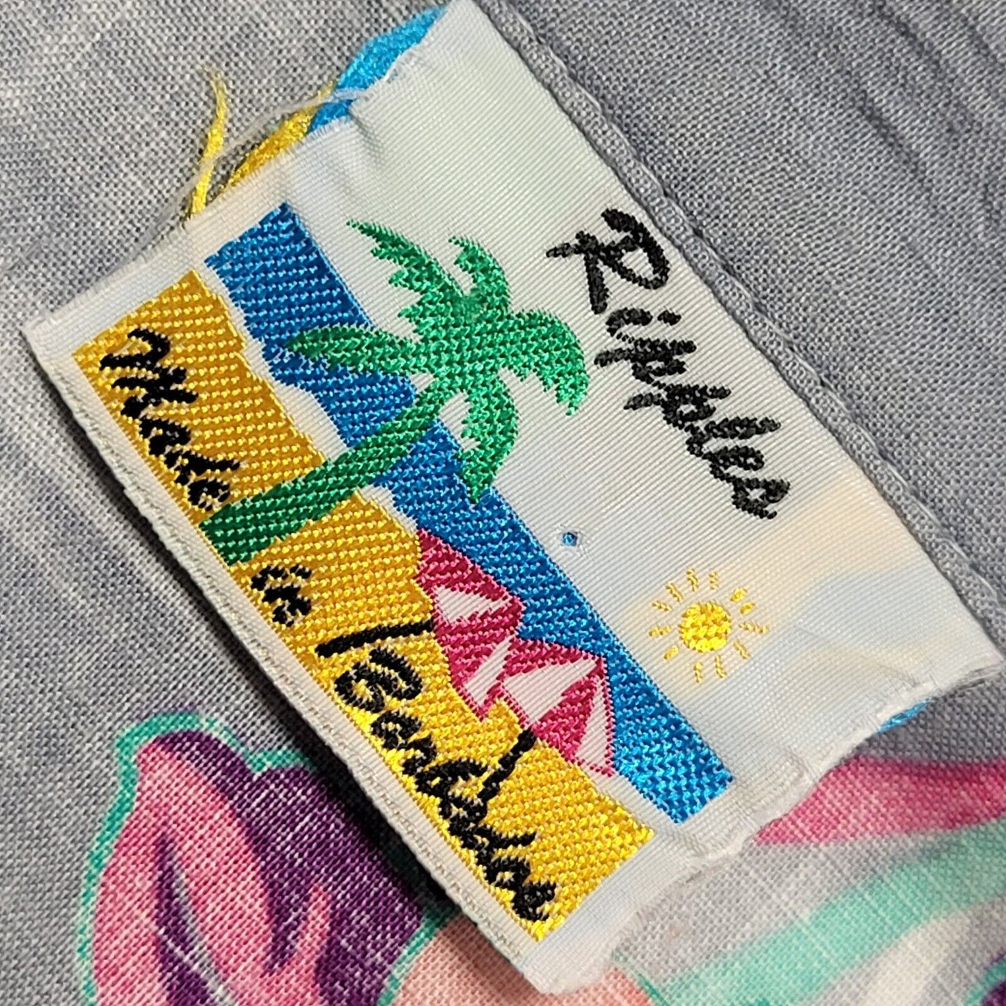 Ripples Vintage 90's Grey Green Palm Trees Short Sleeve Shirt Men's UK XL
