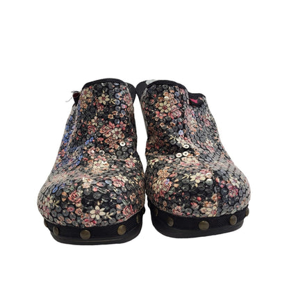 Rocket Dog Black Pink Floral Slip-on Heels Shoes Uk Women's Size 6