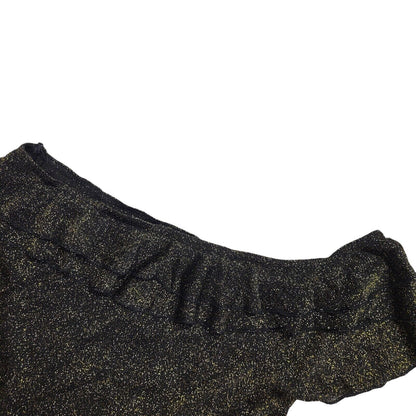 Miss Selfridge Vintage Y2K One Shoulder Gold & Black Ruffle Top Womens UK 10