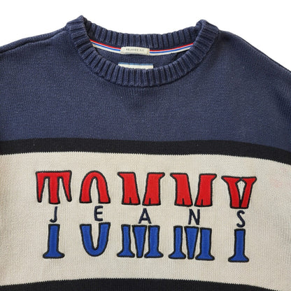 Tommy Jeans Blue & Grey Crew Neck Cotton Jumper Men's Size S