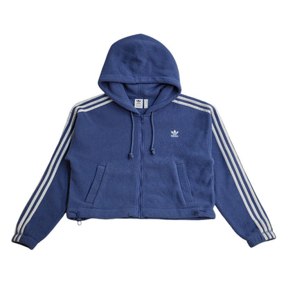 Adidas Vintage 90s Blue Fleece Cropped Hooded Jacket Uk Women's Size 10