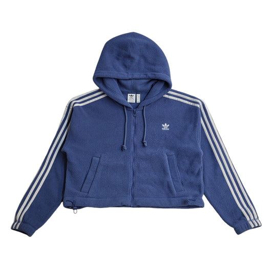 Adidas Vintage 90s Blue Fleece Cropped Hooded Jacket Uk Women's Size 10