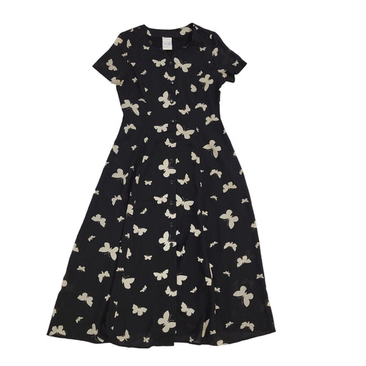 90s Vintage Alexon Black Butterflies Buttoned Daywear Dress Women's Size 12