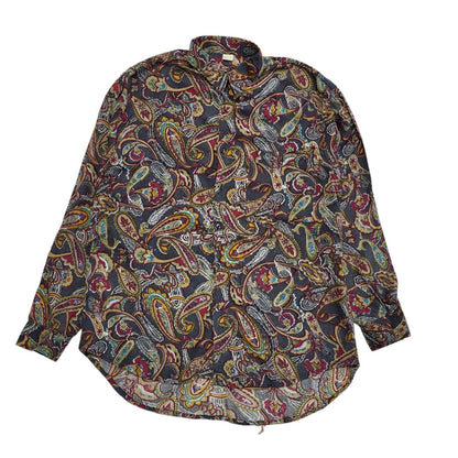 Vintage 90's Black Red Paisley Long Sleeve Shirt Men's UK L