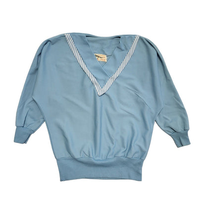 Marathon 80's Blue V-Neck 3/4  Sleeve Batwing Sweatshirt Top Womens UK Size 10