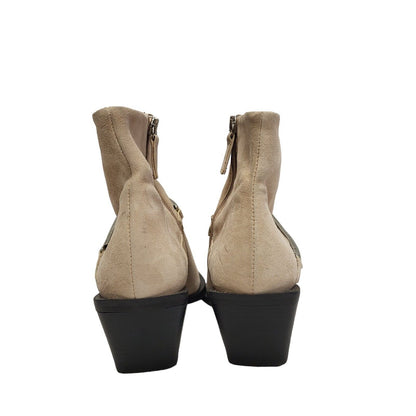 Topshop Beige Suede Block Heel Boots Uk Women's Size 7 BNWOB