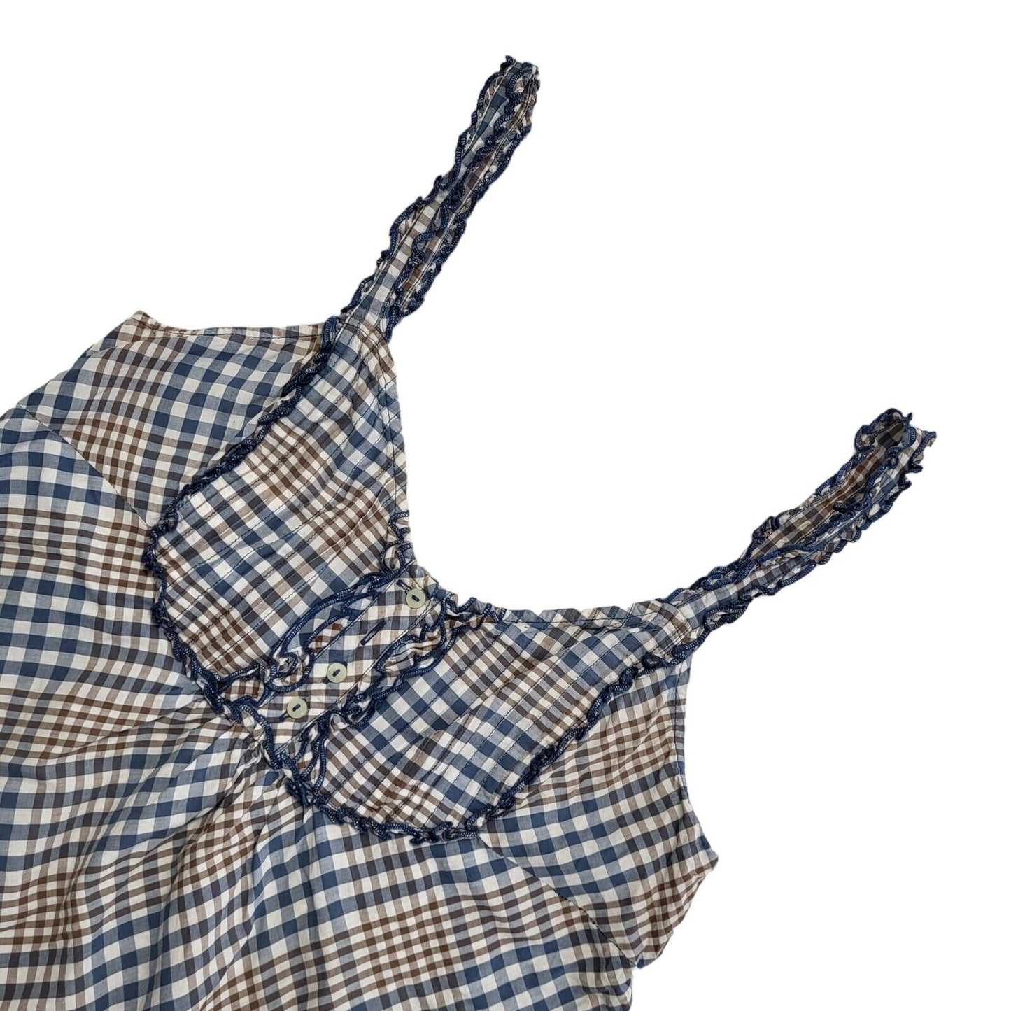 Levi's Vintage Y2K Brown & Blue Checked Strap Button Top Womens UK Size L