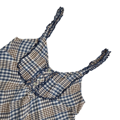 Levi's Vintage Y2K Brown & Blue Checked Strap Button Top Womens UK Size L