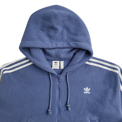Adidas Vintage 90s Blue Fleece Cropped Hooded Jacket Uk Women's Size 10