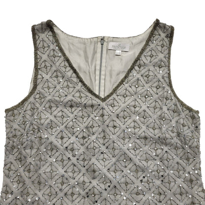 Prestige 90s Vintage Grey Sequin Vest Party Silk Top Women's UK Size 16