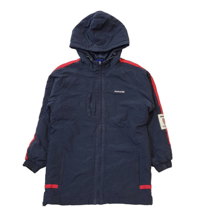 Reebok Classic 90s Navy Blue & Red Zip Up Hooded Jacket Youth Size XL