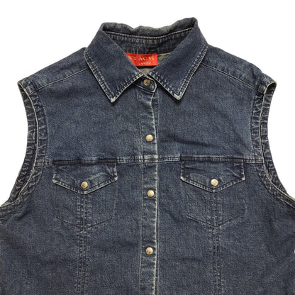 Perte Aktive Vintage 80's Blue Sleeveless Snap Button Denim Shirt Womens UK 14