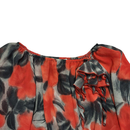 El Corte Ingles Y2k Red Abstract 3/4 Sleeve Blouse Uk Women's size 14