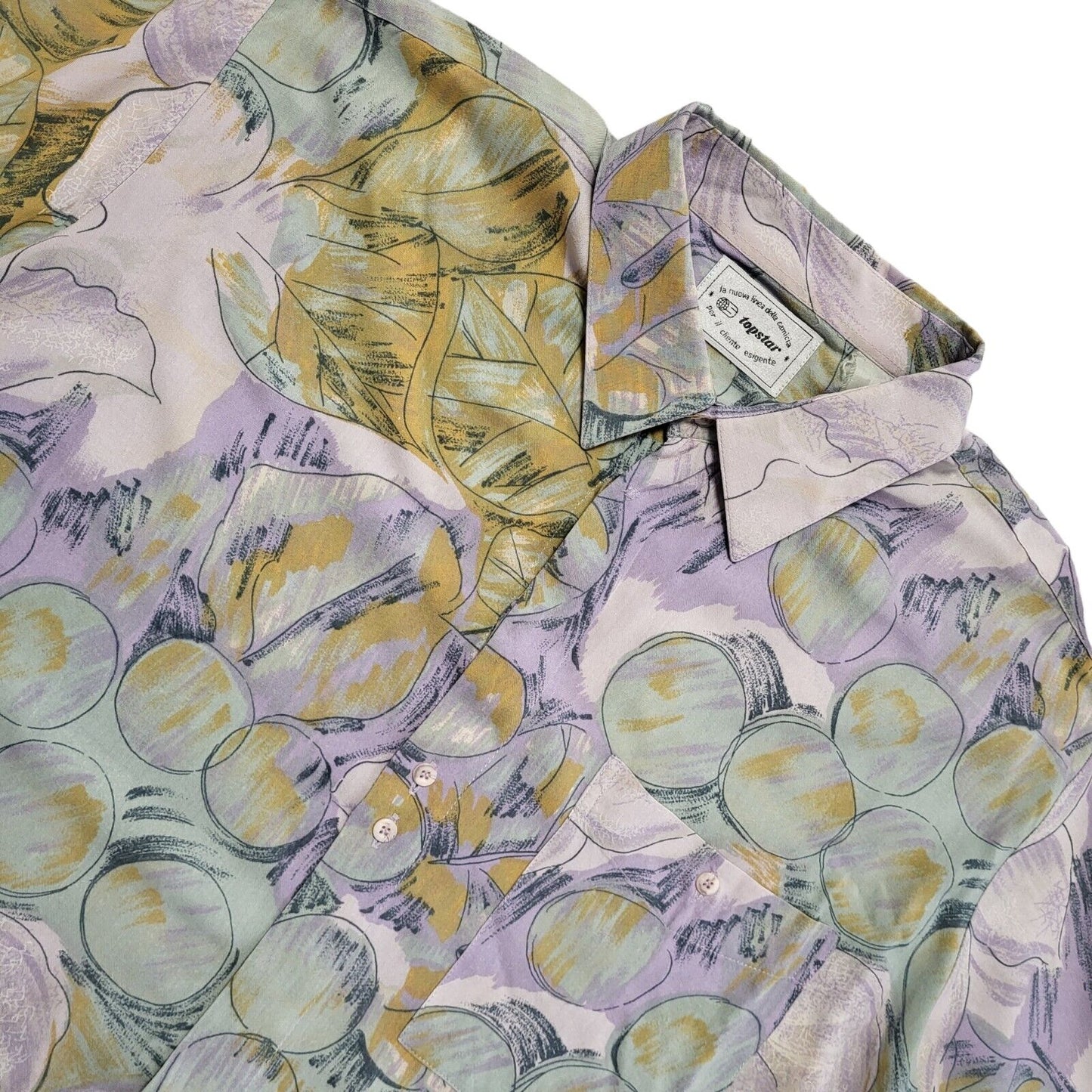 Topstar Vintage 90's Purple Green Abstract Short Sleeve Shirt Men's UK 2XL