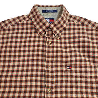 Tommy Hilfiger Y2k  Brown & Orange Check Long Sleeve Shirt Uk Men's Size Large