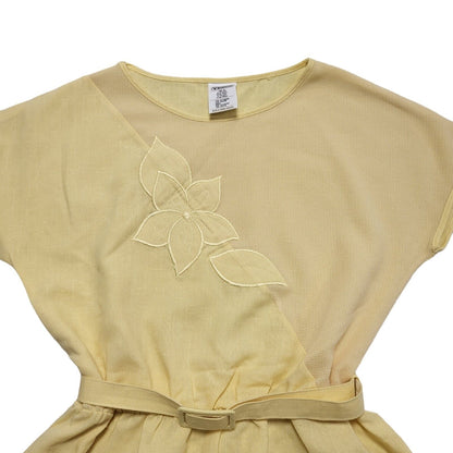 70s Vintage Tesco Yellow Belted Fit & Flare A-Line Dress Women's 12