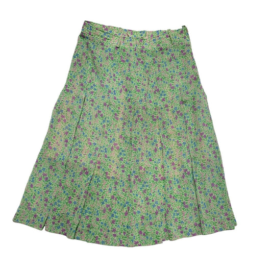 Alexander Vintage 80's Pleated Green Pink Retro Floral Skirt Uk Women's Size 14