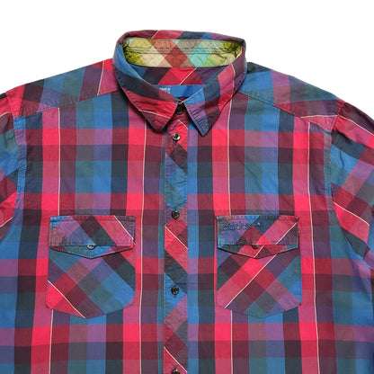 Adidas Vintage 80's Blue & Pink Checked Long Sleeve Shirt Men's UK Size M