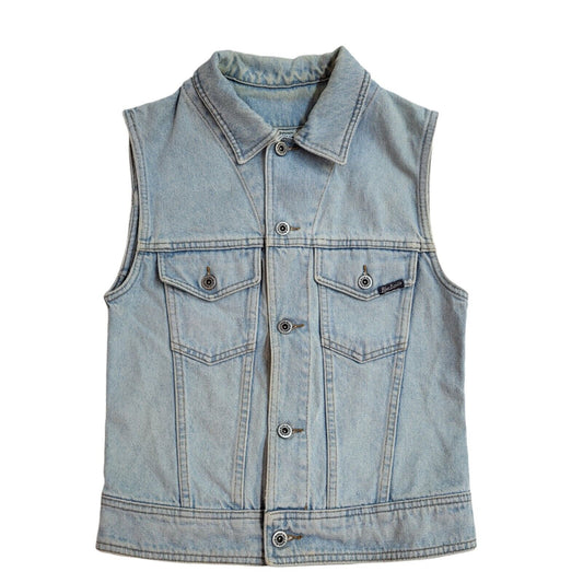 Blue Family 90s Vintage Sleeveless Blue Denim Button Shirt Uk Women's Size 14