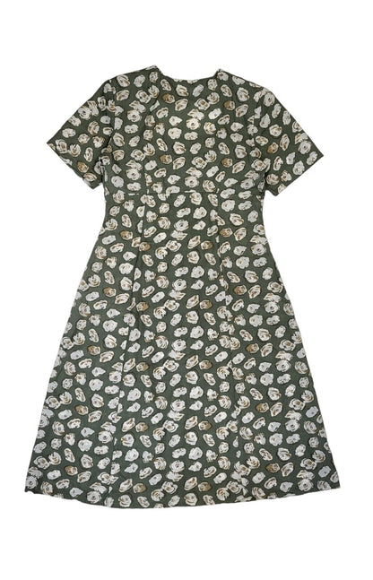 90s Vintage Green Patterned Buttoned Daywear Dress Women's Size 12