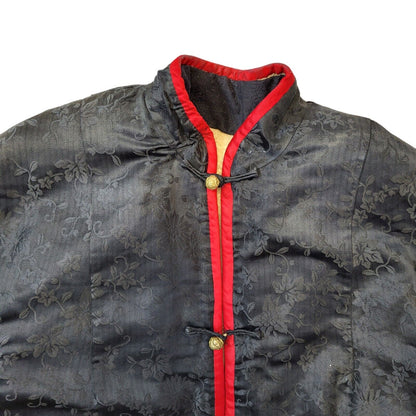 60's Vintage Japanese Black Red Floral Toggle Womens Jacket UK 16 EU 44