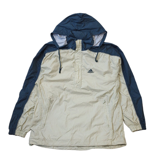 Adidas Vintage 90s Beige & Blue 1/4 Zip Hooded Pullover UK Men's Size Medium