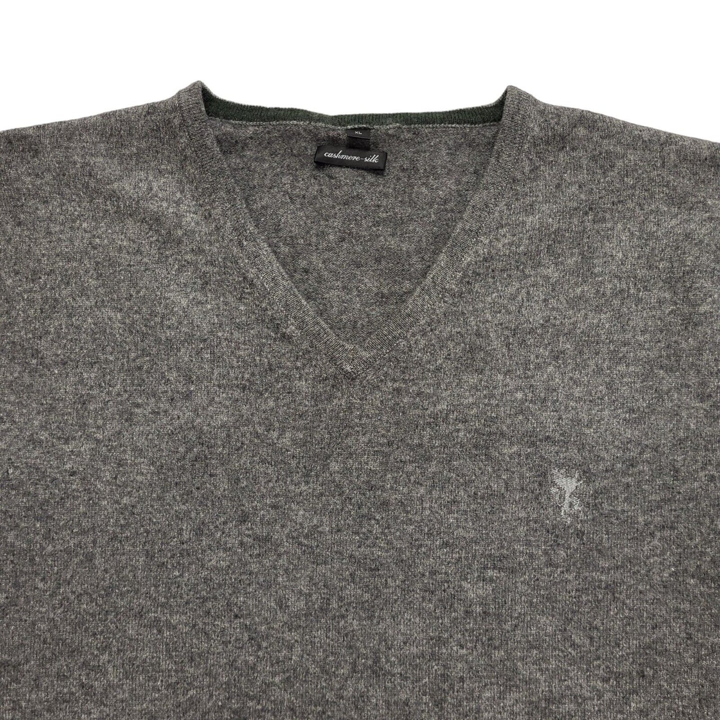Vintage Grey V-Neck Y2k Cashmere Silk Jumper Uk Men's Size XL